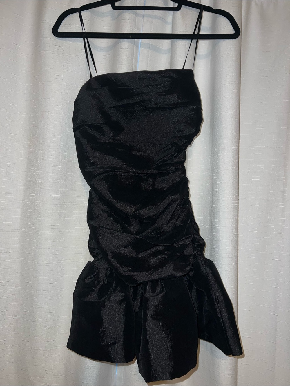 Lavish Black Strapless Mini Dress with Spaghetti Straps
